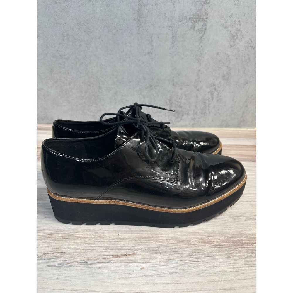 Eileen Fisher Eddy Derby SZ 9 Black Patent Leather Lace Up Oxford Platform Shoes - Picture 4 of 12